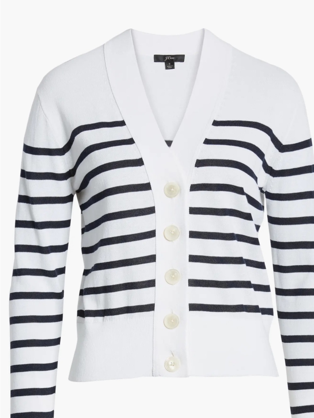 J. Crew Womens White and Navy Striped V-Neck Cardigan